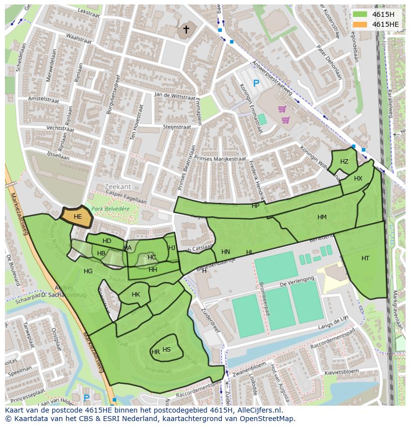Afbeelding van het postcodegebied 4615 HE op de kaart.