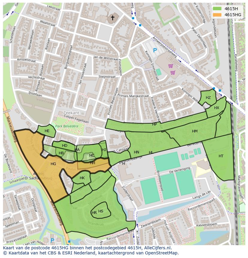 Afbeelding van het postcodegebied 4615 HG op de kaart.