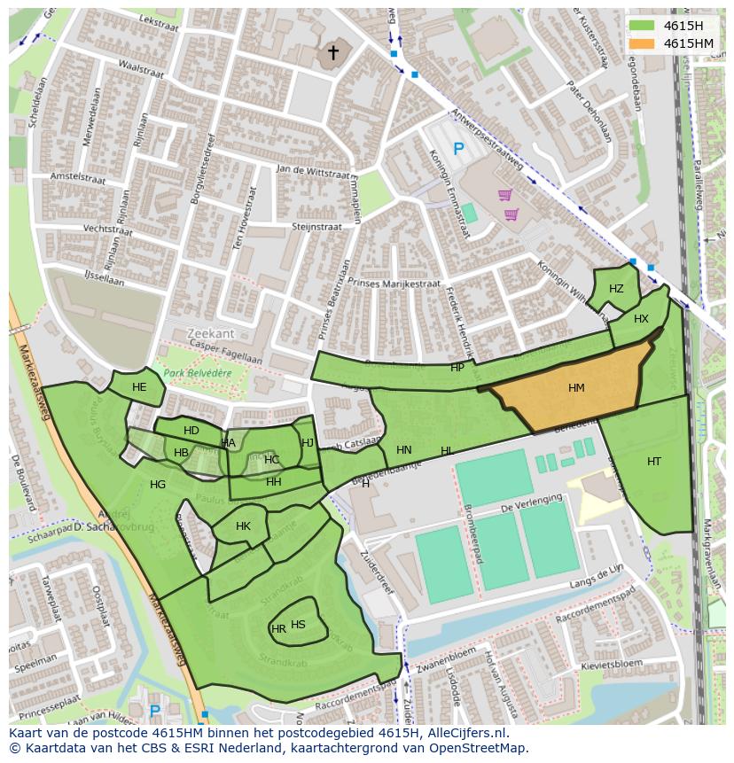 Afbeelding van het postcodegebied 4615 HM op de kaart.