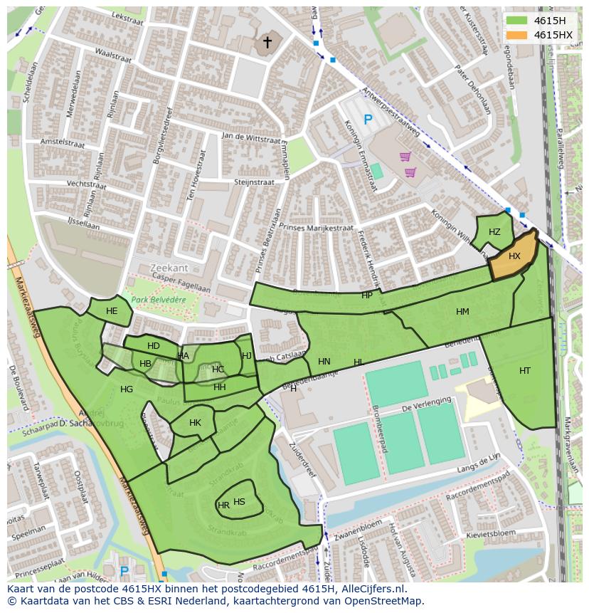 Afbeelding van het postcodegebied 4615 HX op de kaart.