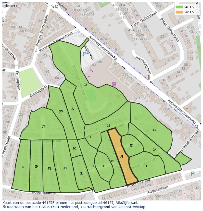 Afbeelding van het postcodegebied 4615 JE op de kaart.