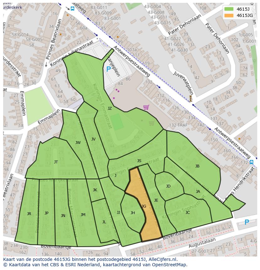 Afbeelding van het postcodegebied 4615 JG op de kaart.