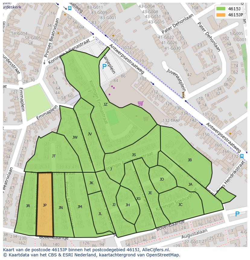 Afbeelding van het postcodegebied 4615 JP op de kaart.