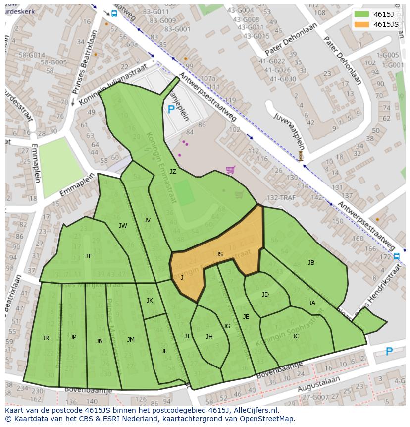 Afbeelding van het postcodegebied 4615 JS op de kaart.
