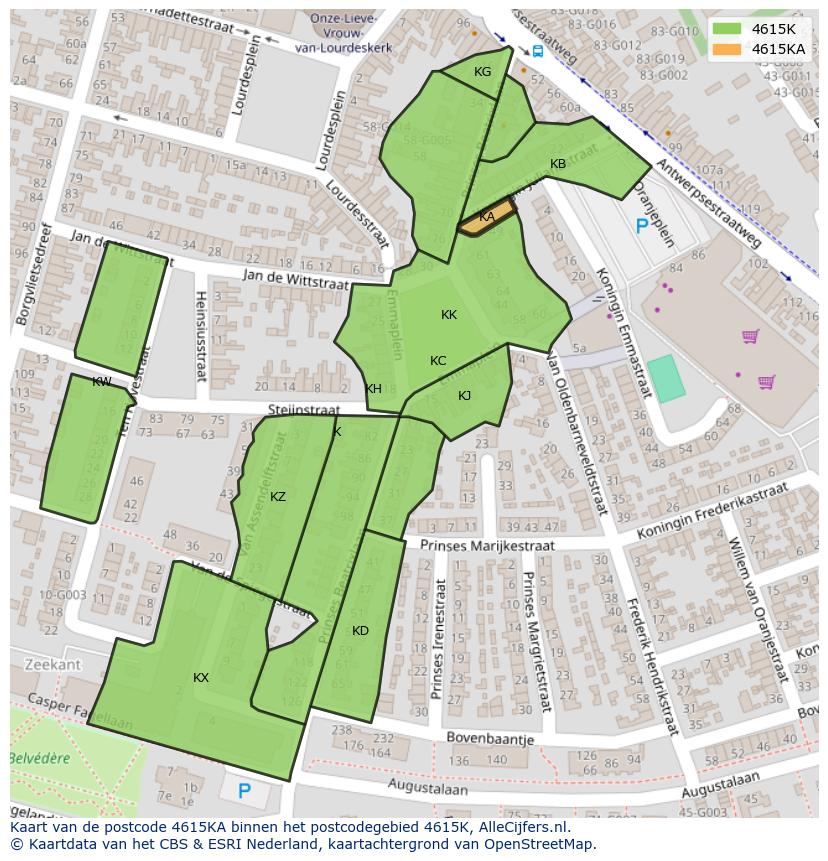 Afbeelding van het postcodegebied 4615 KA op de kaart.