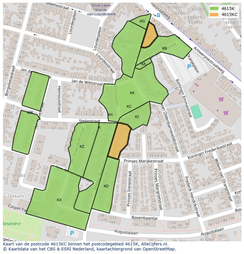 Afbeelding van het postcodegebied 4615 KC op de kaart.