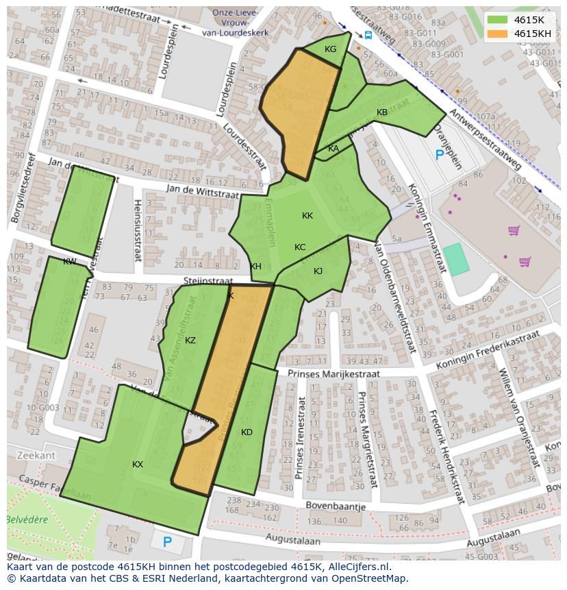 Afbeelding van het postcodegebied 4615 KH op de kaart.