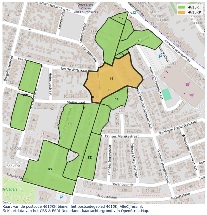 Afbeelding van het postcodegebied 4615 KK op de kaart.
