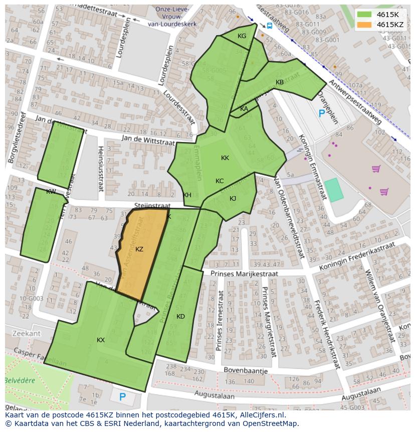 Afbeelding van het postcodegebied 4615 KZ op de kaart.