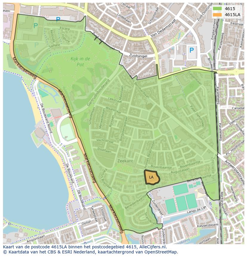 Afbeelding van het postcodegebied 4615 LA op de kaart.
