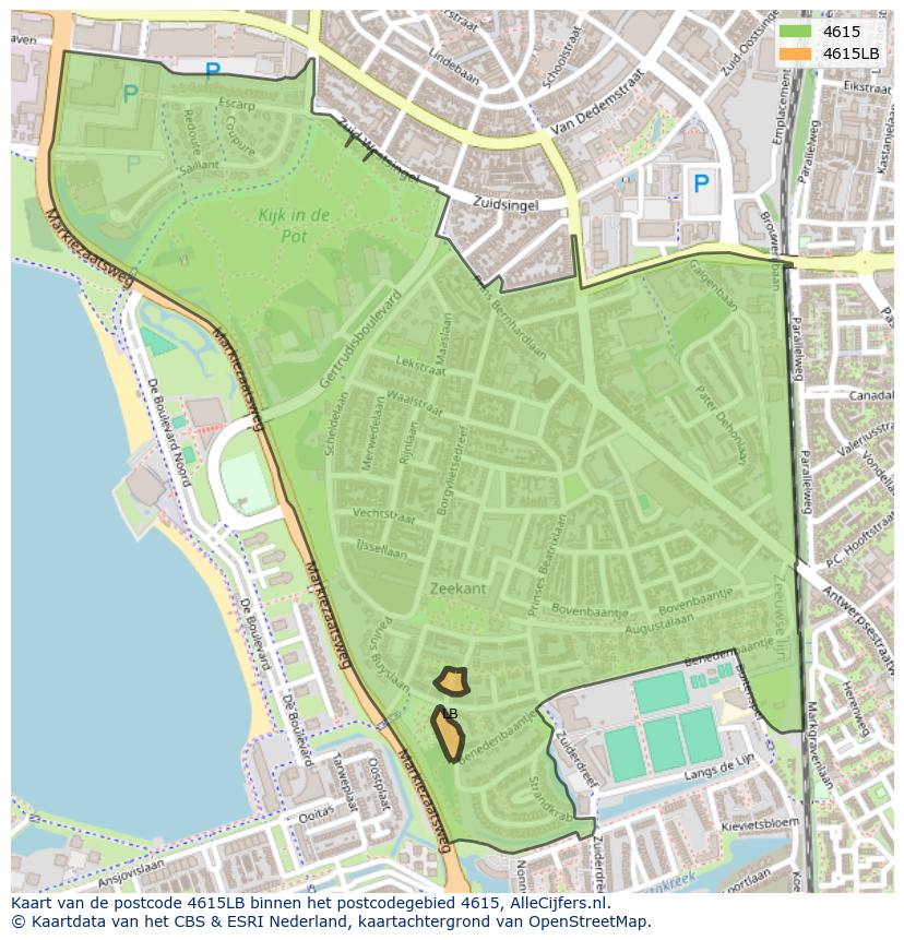 Afbeelding van het postcodegebied 4615 LB op de kaart.