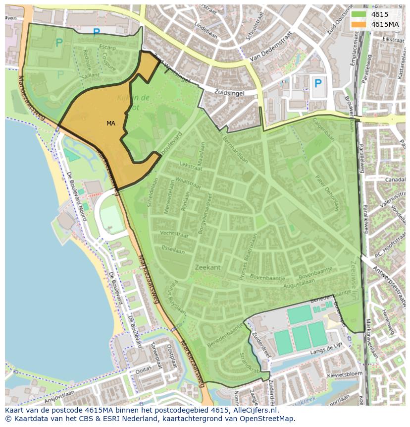 Afbeelding van het postcodegebied 4615 MA op de kaart.