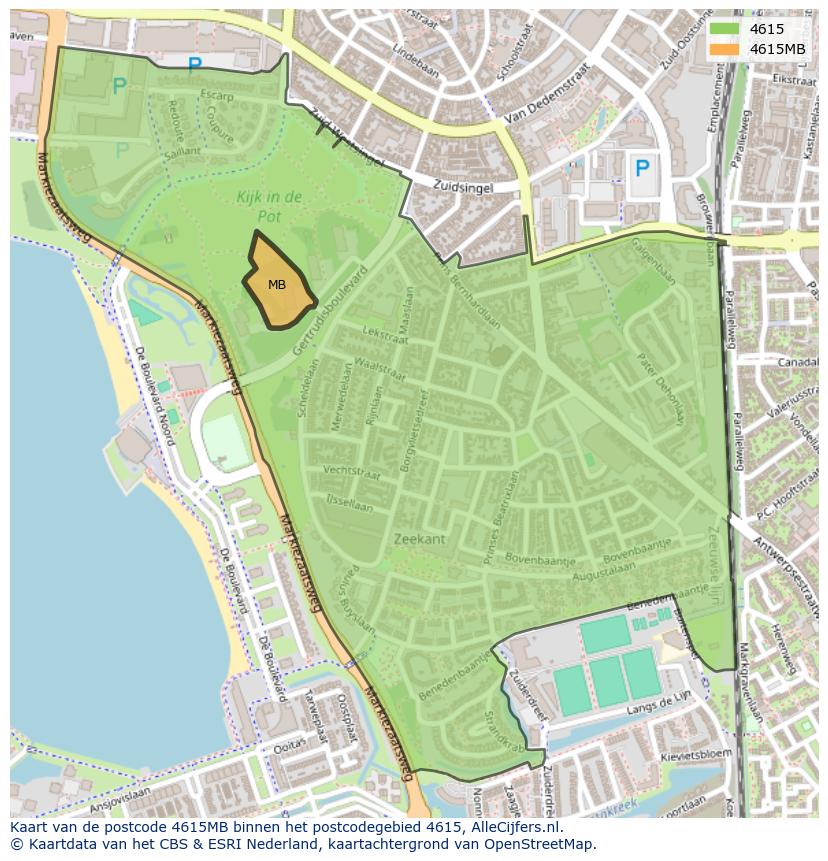 Afbeelding van het postcodegebied 4615 MB op de kaart.