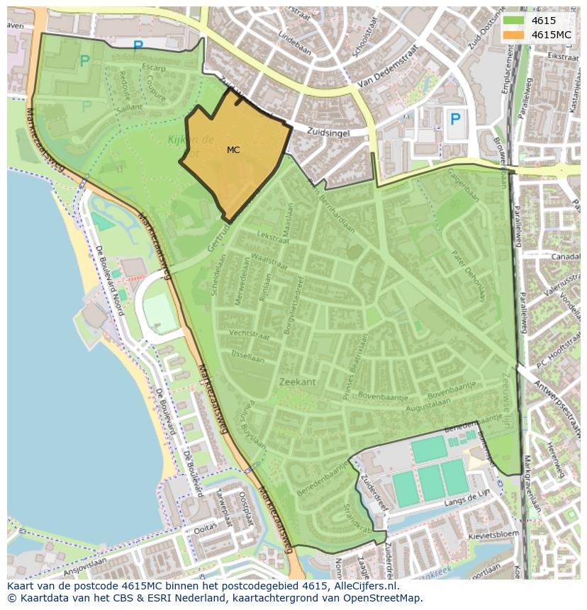 Afbeelding van het postcodegebied 4615 MC op de kaart.