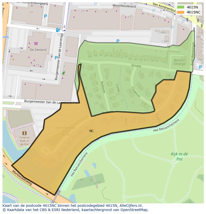 Afbeelding van het postcodegebied 4615 NC op de kaart.