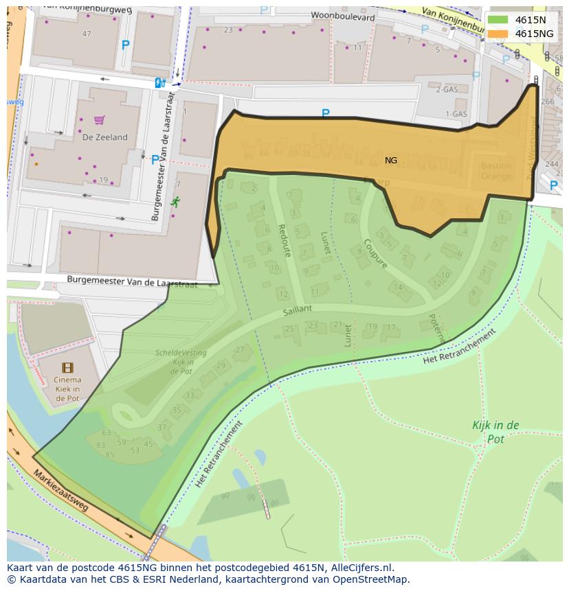 Afbeelding van het postcodegebied 4615 NG op de kaart.