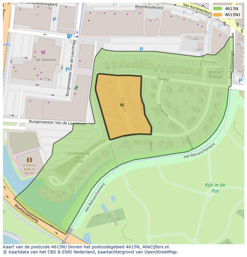 Afbeelding van het postcodegebied 4615 NJ op de kaart.