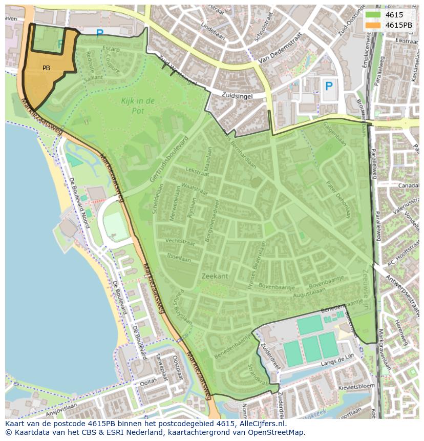 Afbeelding van het postcodegebied 4615 PB op de kaart.