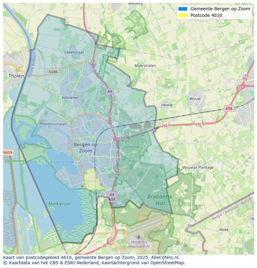 Afbeelding van het postcodegebied 4616 op de kaart.