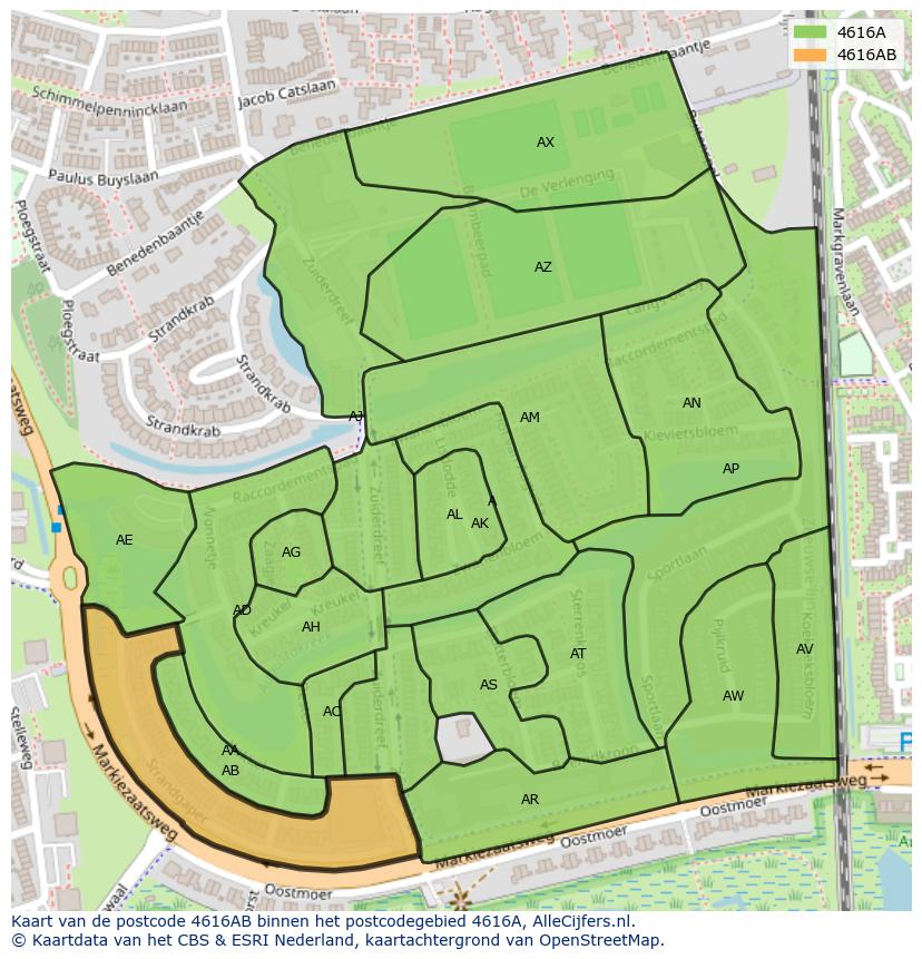 Afbeelding van het postcodegebied 4616 AB op de kaart.