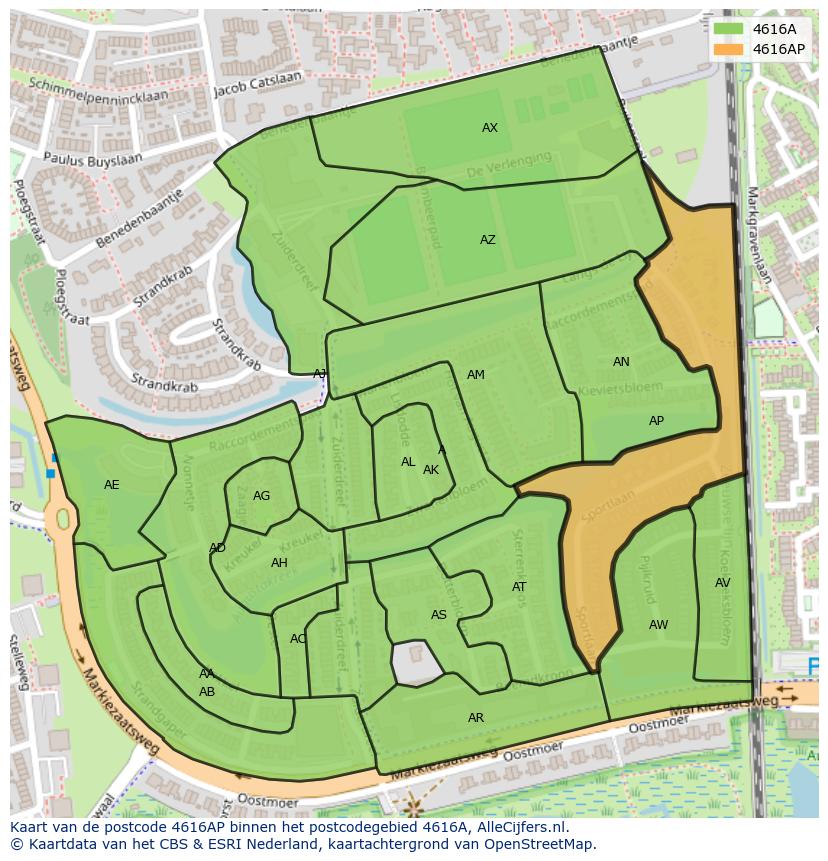Afbeelding van het postcodegebied 4616 AP op de kaart.