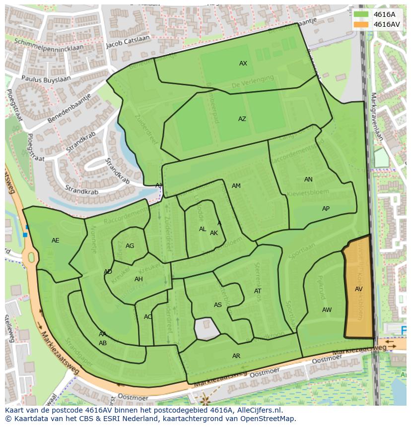 Afbeelding van het postcodegebied 4616 AV op de kaart.
