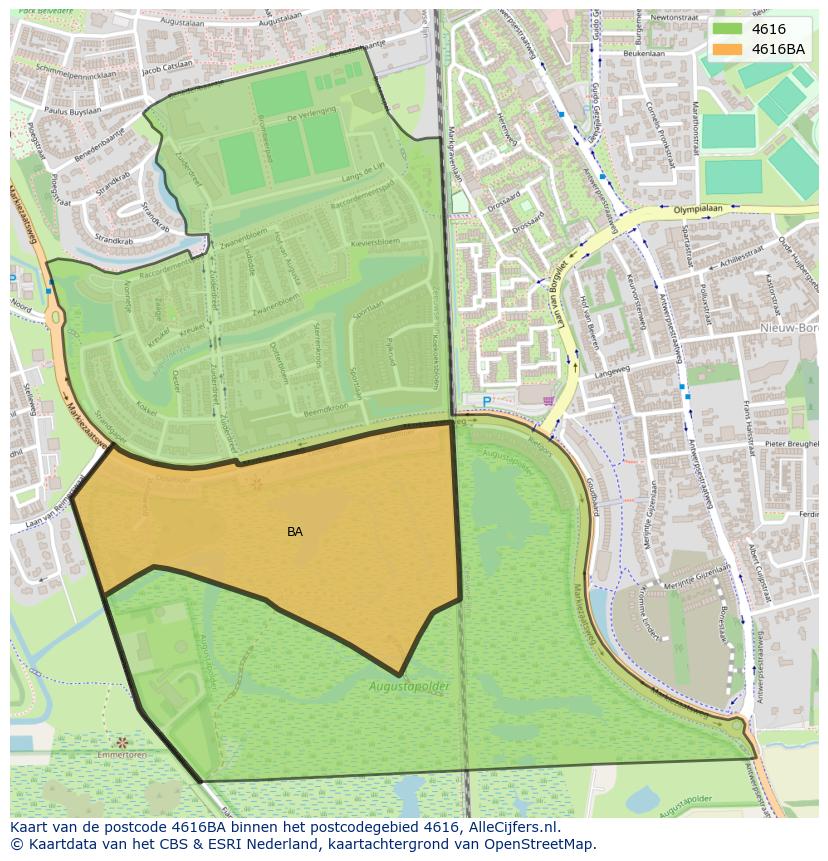 Afbeelding van het postcodegebied 4616 BA op de kaart.