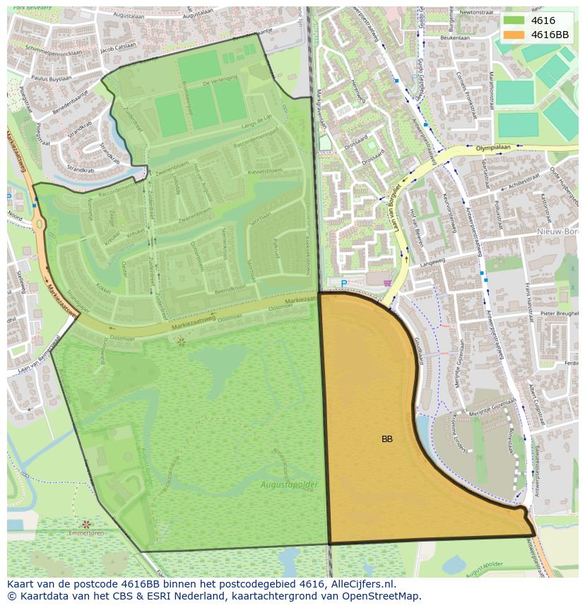 Afbeelding van het postcodegebied 4616 BB op de kaart.