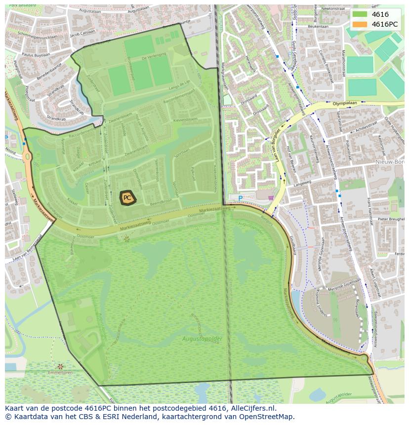 Afbeelding van het postcodegebied 4616 PC op de kaart.