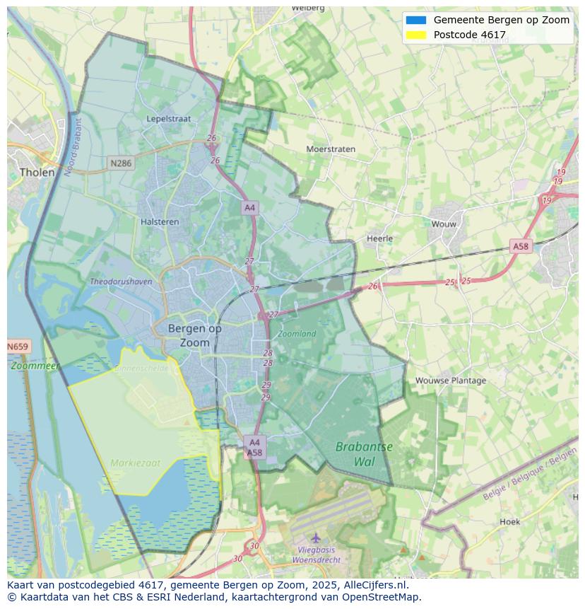 Afbeelding van het postcodegebied 4617 op de kaart.