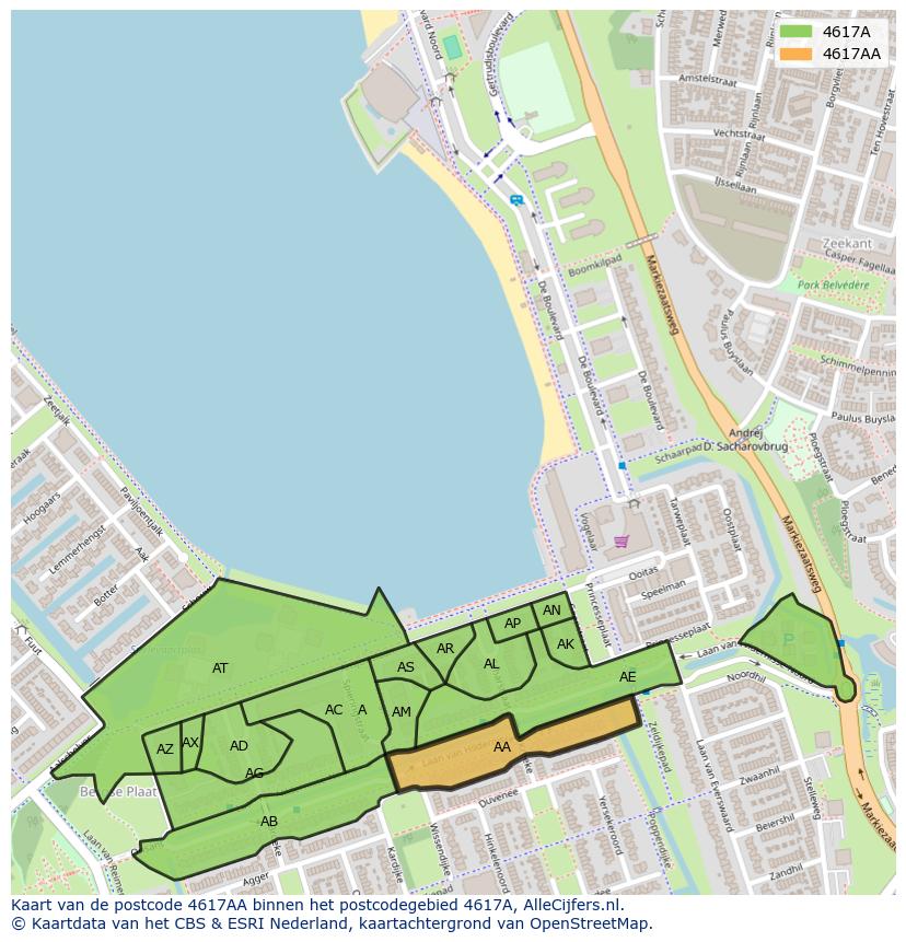 Afbeelding van het postcodegebied 4617 AA op de kaart.