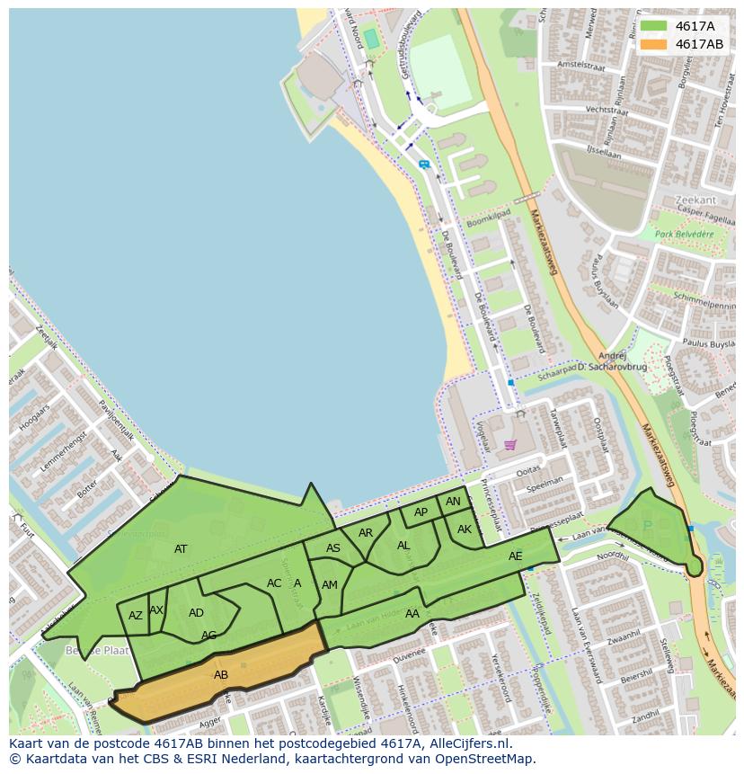 Afbeelding van het postcodegebied 4617 AB op de kaart.