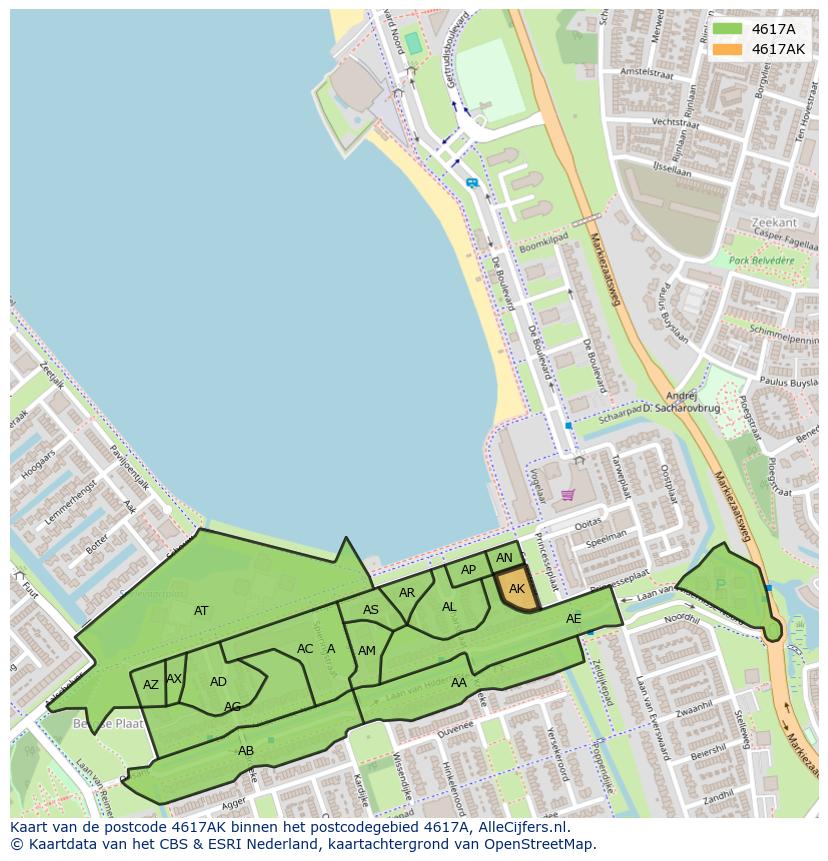 Afbeelding van het postcodegebied 4617 AK op de kaart.