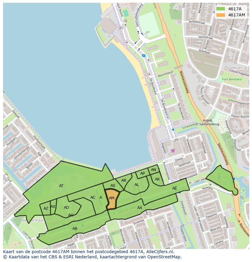 Afbeelding van het postcodegebied 4617 AM op de kaart.
