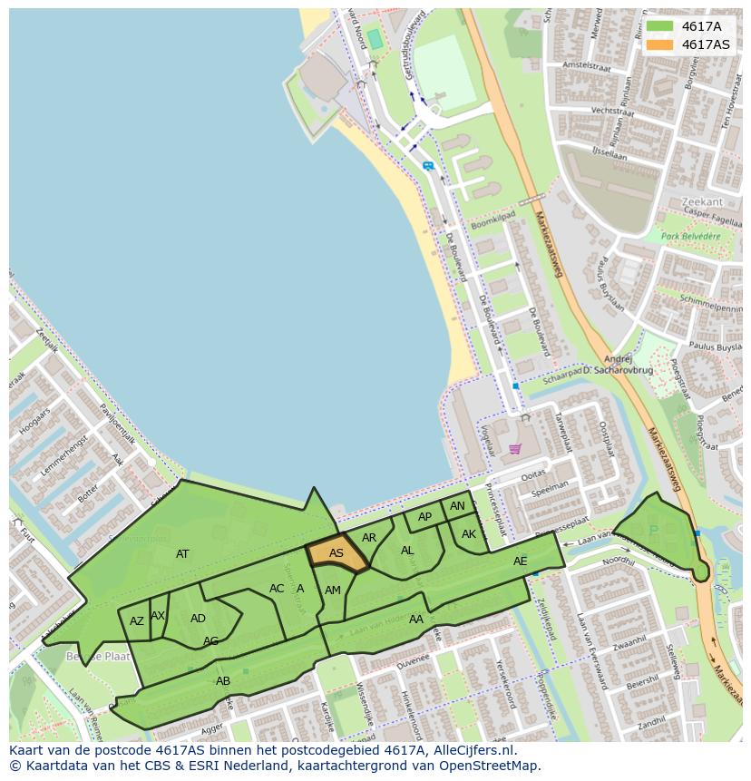 Afbeelding van het postcodegebied 4617 AS op de kaart.
