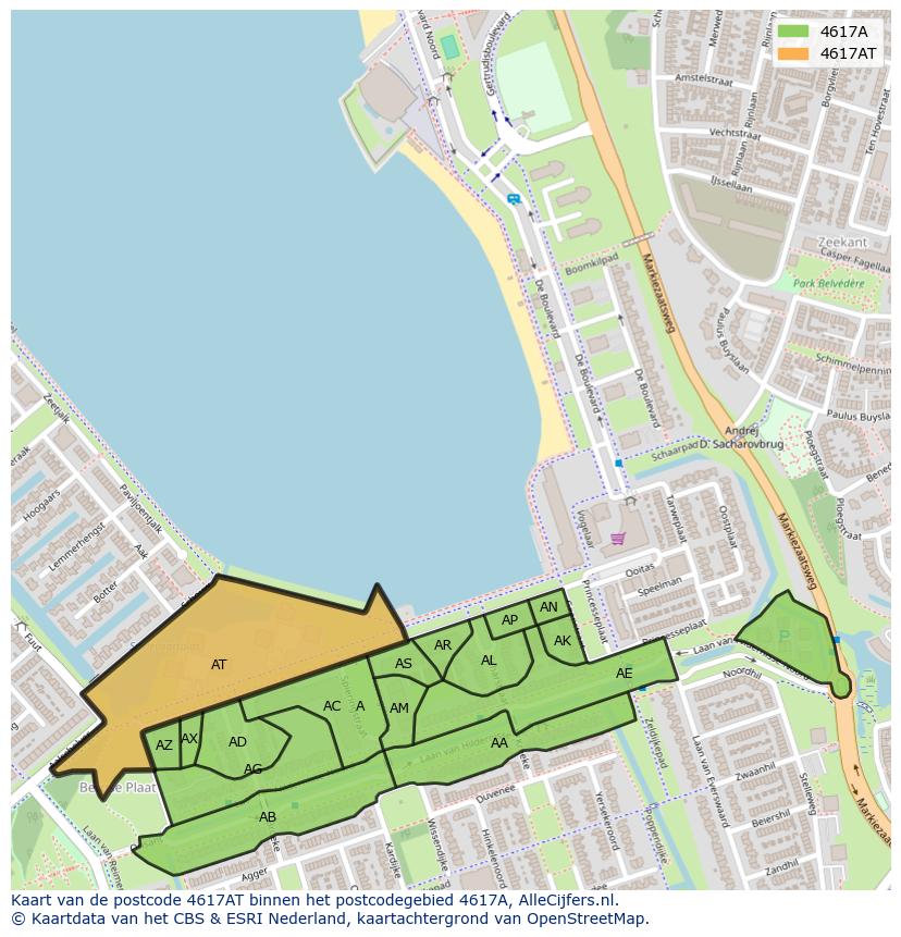 Afbeelding van het postcodegebied 4617 AT op de kaart.