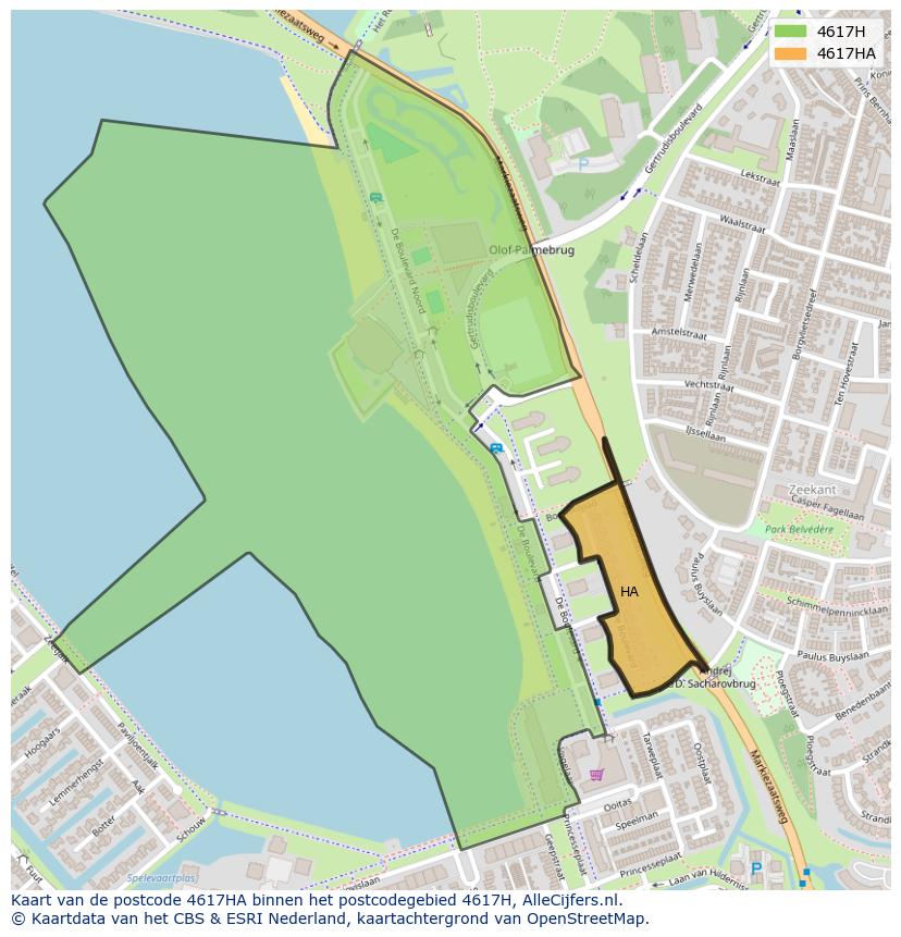 Afbeelding van het postcodegebied 4617 HA op de kaart.