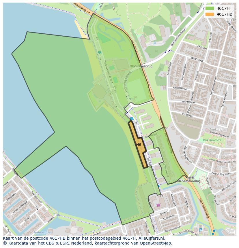 Afbeelding van het postcodegebied 4617 HB op de kaart.