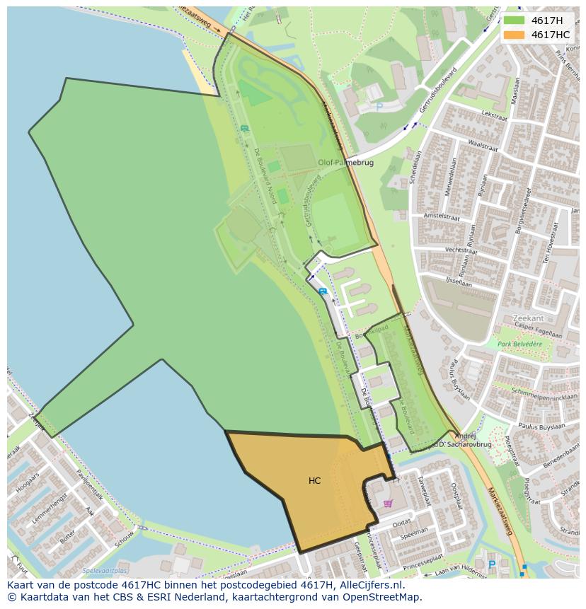 Afbeelding van het postcodegebied 4617 HC op de kaart.