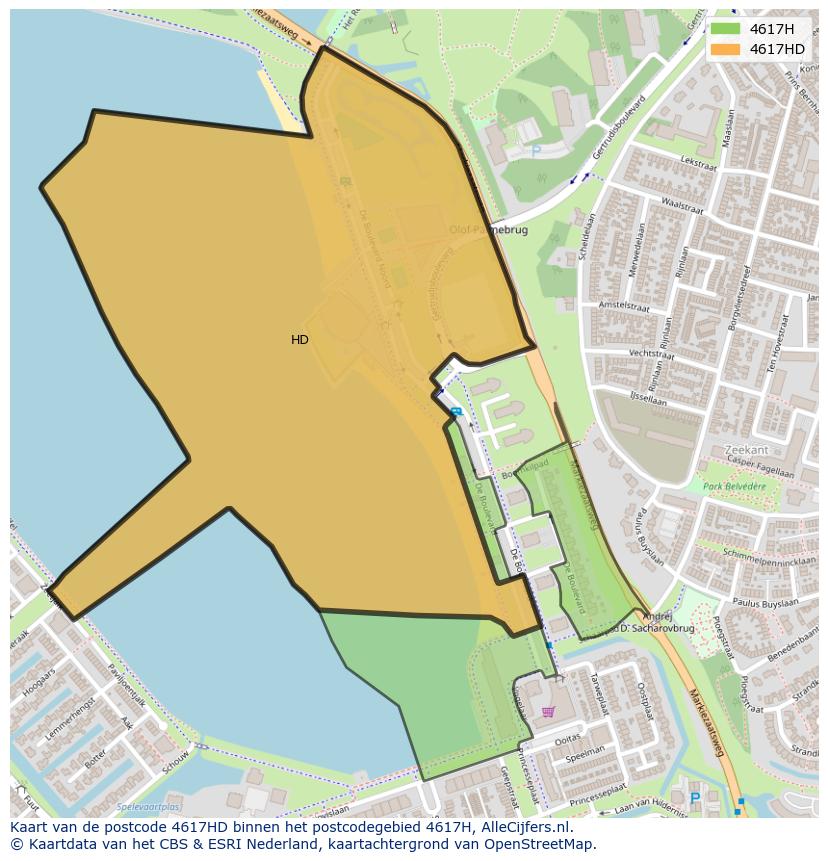 Afbeelding van het postcodegebied 4617 HD op de kaart.