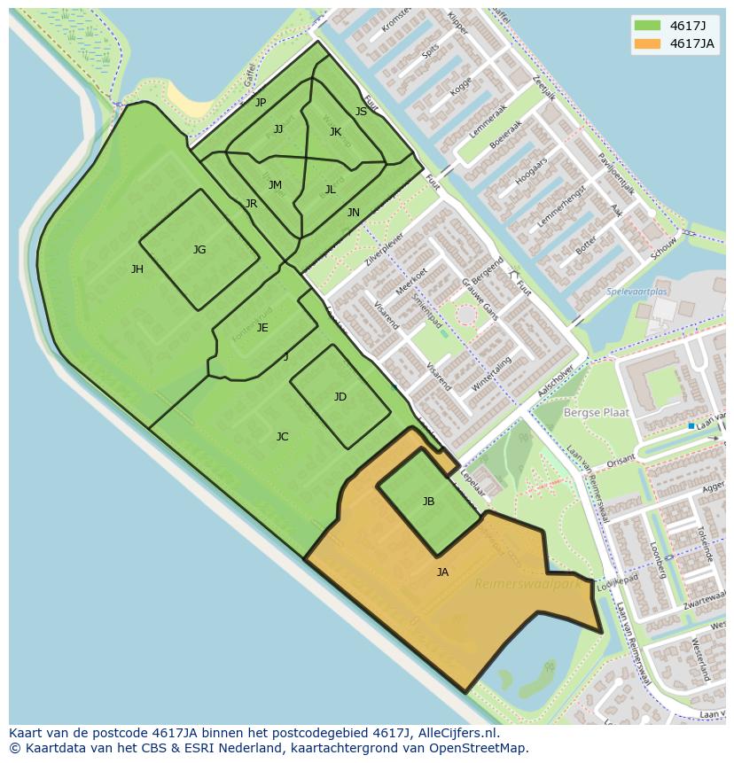 Afbeelding van het postcodegebied 4617 JA op de kaart.