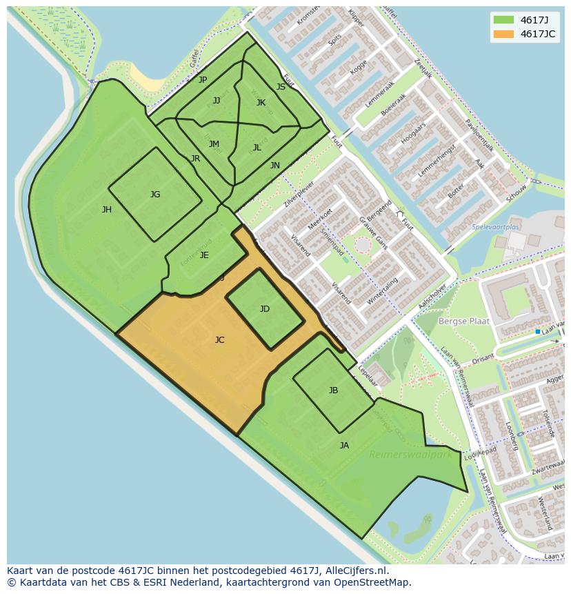 Afbeelding van het postcodegebied 4617 JC op de kaart.
