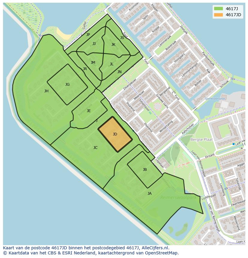 Afbeelding van het postcodegebied 4617 JD op de kaart.