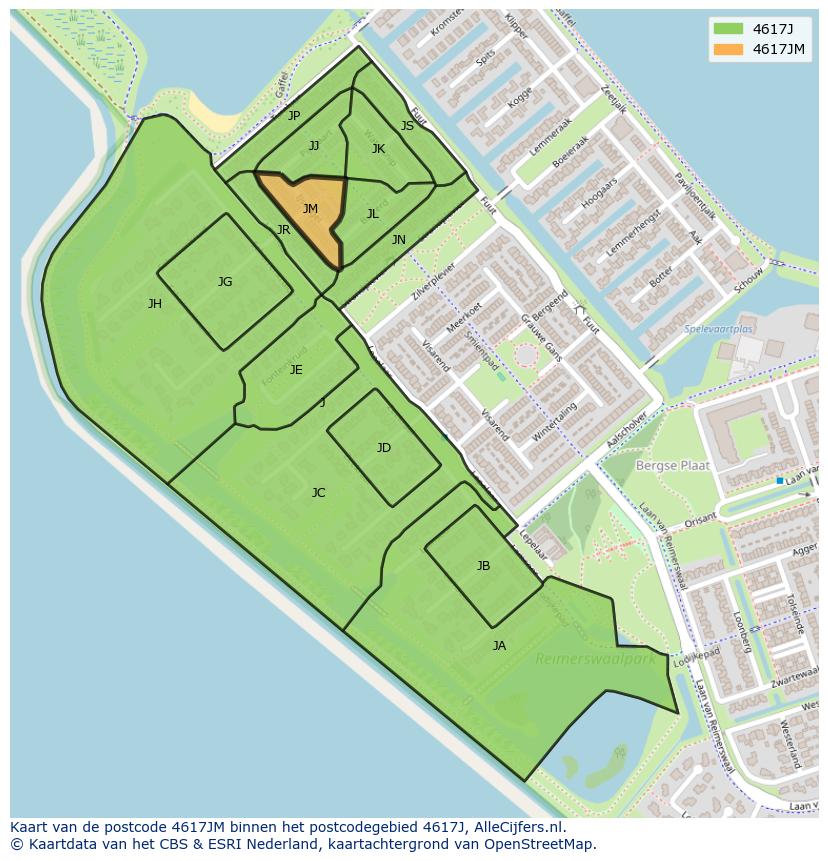 Afbeelding van het postcodegebied 4617 JM op de kaart.