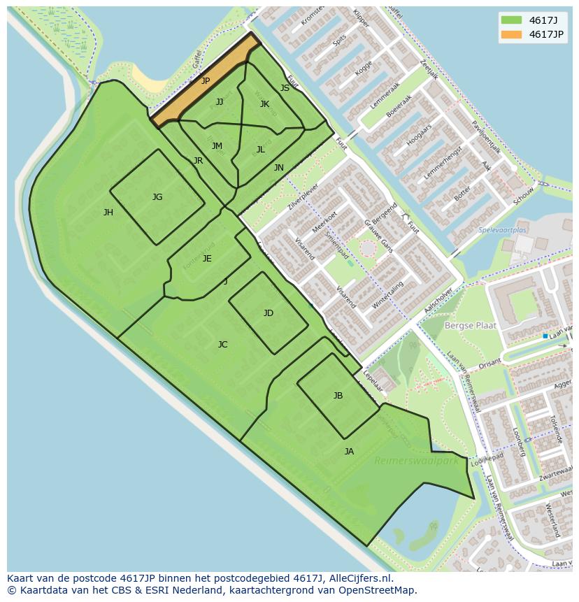 Afbeelding van het postcodegebied 4617 JP op de kaart.