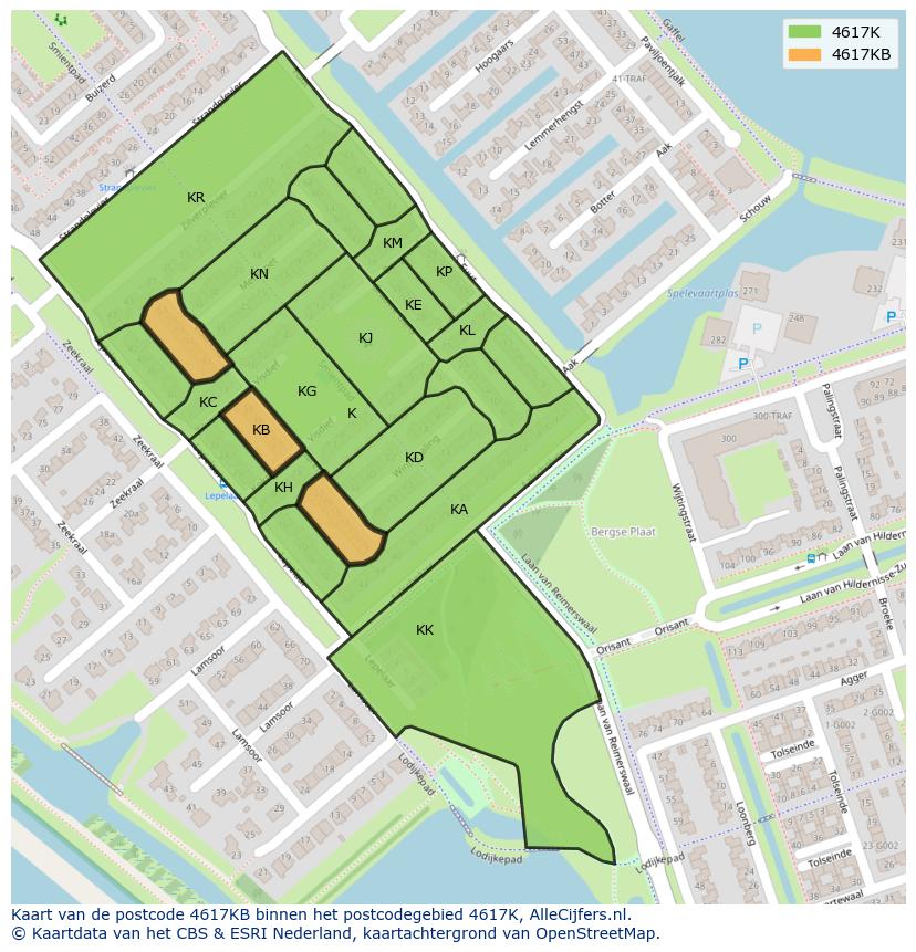 Afbeelding van het postcodegebied 4617 KB op de kaart.