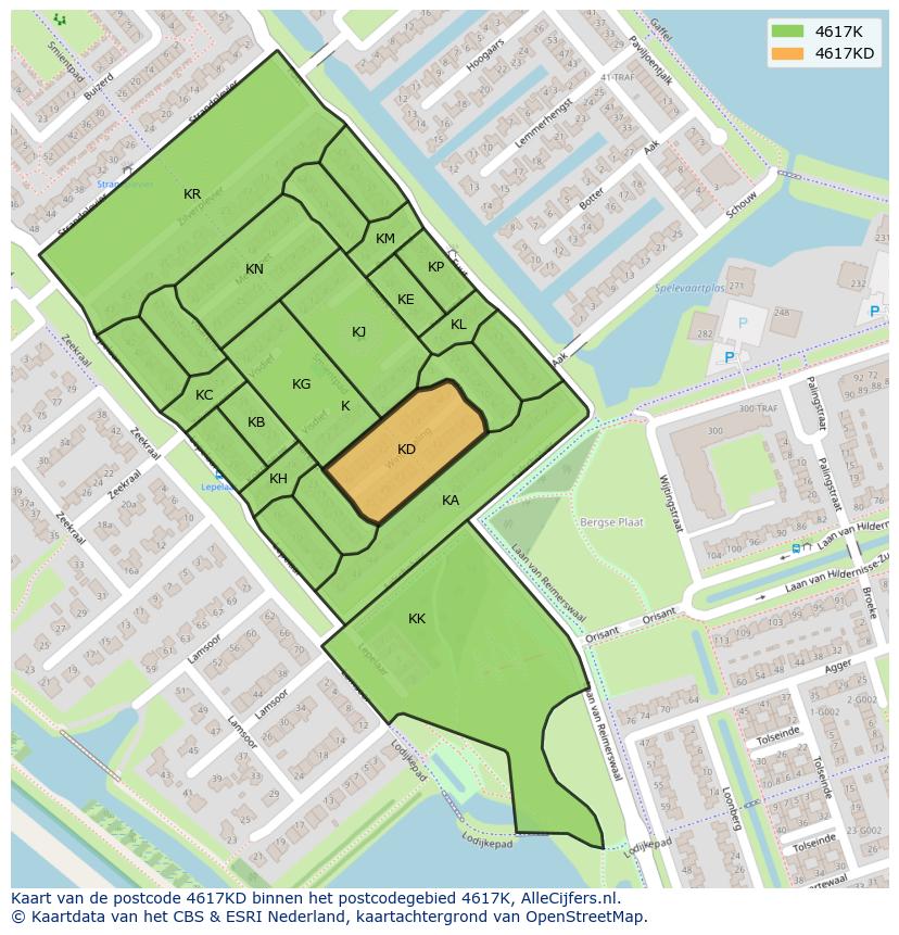 Afbeelding van het postcodegebied 4617 KD op de kaart.