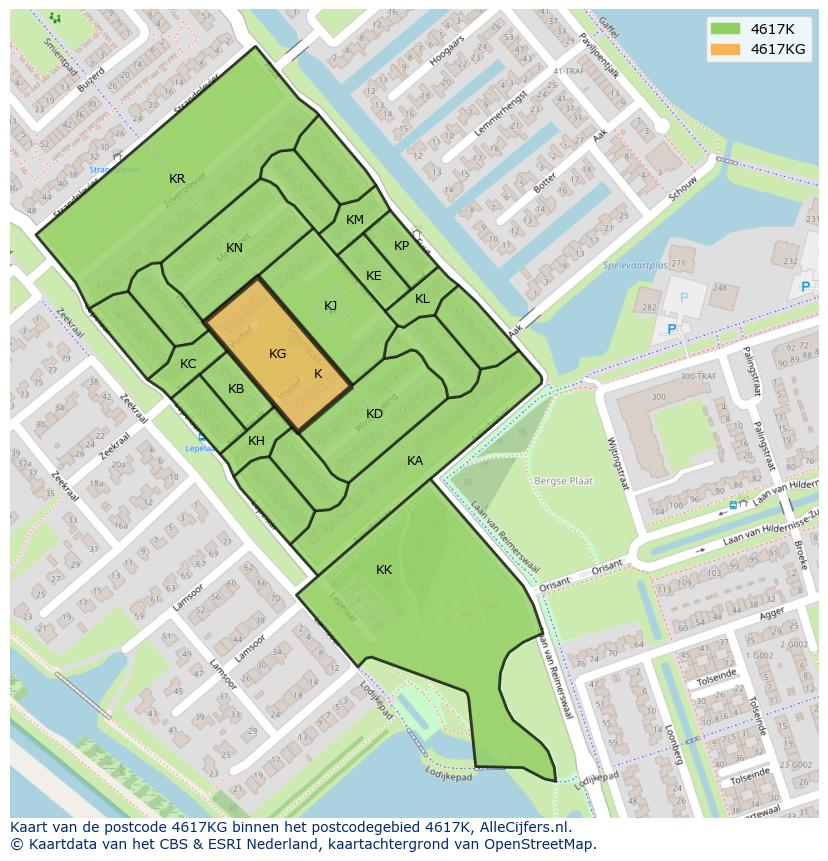 Afbeelding van het postcodegebied 4617 KG op de kaart.