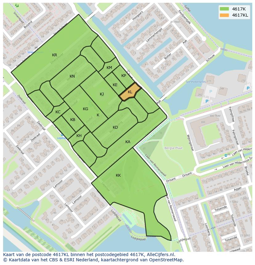 Afbeelding van het postcodegebied 4617 KL op de kaart.
