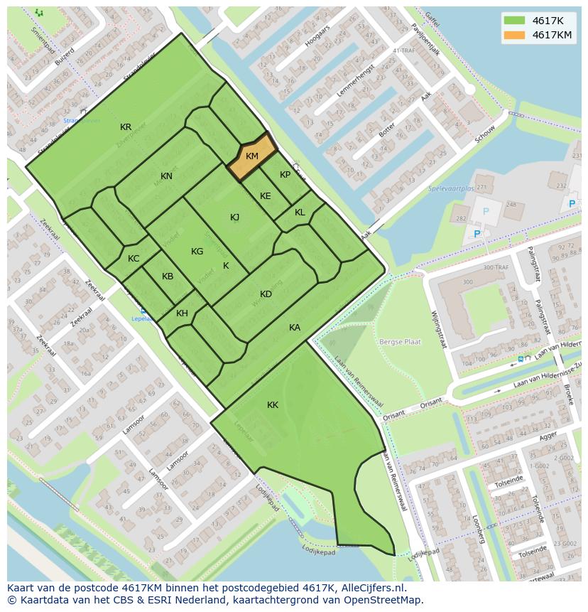 Afbeelding van het postcodegebied 4617 KM op de kaart.